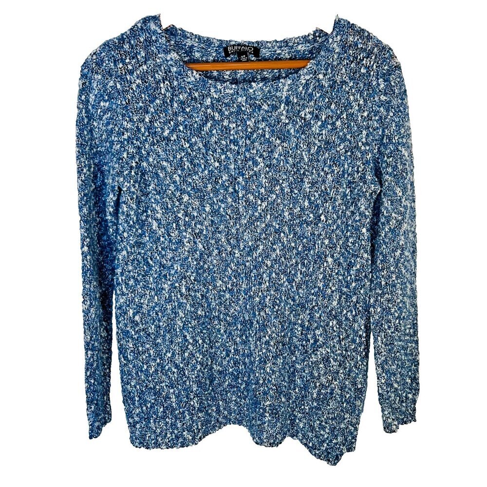 Buffalo - Women's S Sweater Blue White Marled Crew Neck Long Sleeve